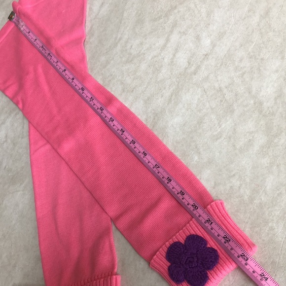 Hanna Andersson Pink Leg Warmers With Small Purple Crochet Flower Size L 140-160 - Picture 6 of 7